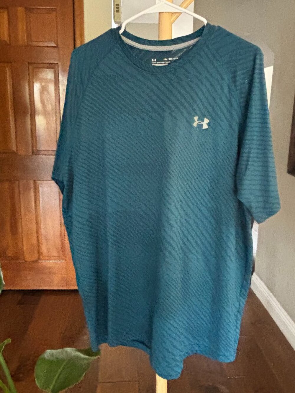 Under Armour HeatGear Teal Textured Athletic Shirt Short Sleeve Loose Men's 2XL